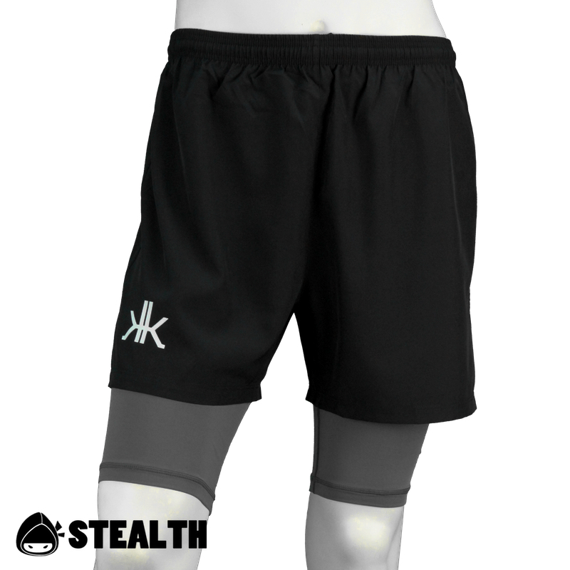 Black Two-in-One Training Shorts with Inner Tights – SKNZ